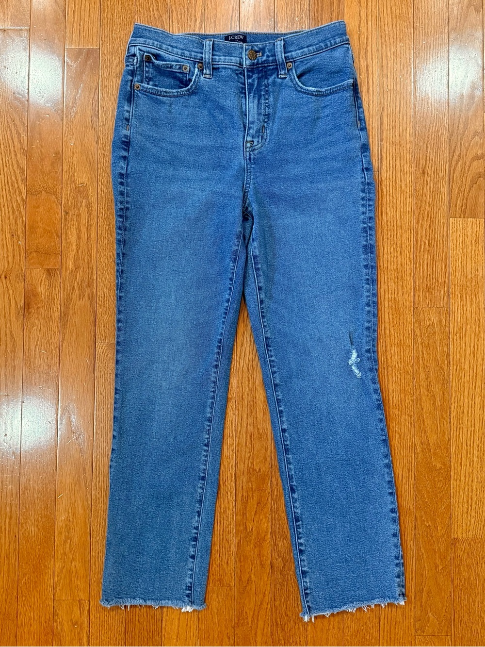 J.Crew Women’s 26 Essential Straight Leg Jeans Raw Hem Distressed Denim Ankle
